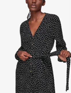 Whistles Lottie Spot-print Wide-leg Woven Jumpsuit -VogueVibe Store R03908488 MONOCHROME ALT02