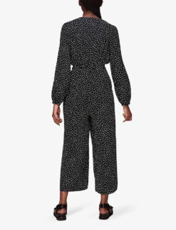 Whistles Lottie Spot-print Wide-leg Woven Jumpsuit -VogueVibe Store R03908488 MONOCHROME ALT03