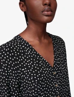 Whistles Lottie Spot-print Wide-leg Woven Jumpsuit -VogueVibe Store R03908488 MONOCHROME ALT04