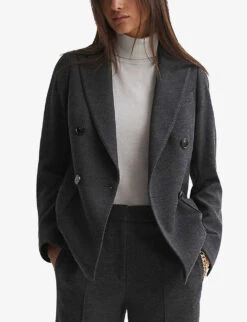 Reiss Iria Double-breasted Woven-blend Blazer -VogueVibe Store R03924773 GREYMELANGE ALT02