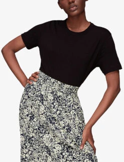 Whistles Floral-print Woven Midi Skirt 9 Whistles Floral-print Woven Midi Skirt -VogueVibe Store R03933333 BLUE ALT03