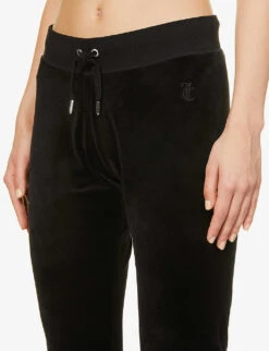 Juicy Couture Brand-embroidered Low-rise Velour Jogging Bottoms -VogueVibe Store R03936083 BLACK101 ALT04