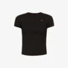 Marine Serre Logo-embroidered Fitted Organic-cotton T-shirt -VogueVibe Store R03936484 BLACK M