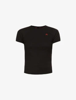 Marine Serre Logo-embroidered Fitted Organic-cotton T-shirt