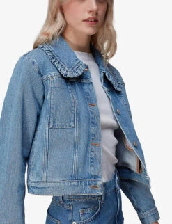 Whistles Frill-collar Denim Jacket -VogueVibe Store R03937987 BLUE ALT02