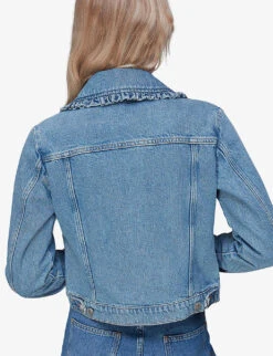 Whistles Frill-collar Denim Jacket -VogueVibe Store R03937987 BLUE ALT03