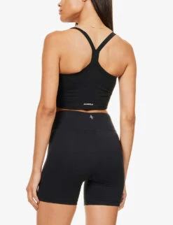 Center Stage Fitted High-rise Stretch-woven Shorts -VogueVibe Store R03938560 BLACK ALT03