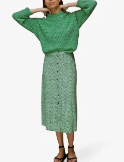 Whistles Ink Leopard-print Woven Midi Skirt -VogueVibe Store R03942768 MULTICOLOURED ALT02