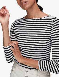 Whistles Striped Boat-neck Stretch-cotton Top 12 Whistles Striped Boat-neck Stretch-cotton Top -VogueVibe Store R03945302 BLACK ALT04
