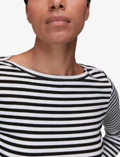 Whistles Striped Boat-neck Stretch-cotton Top 13 Whistles Striped Boat-neck Stretch-cotton Top -VogueVibe Store R03945302 BLACK ALT05