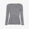 Whistles Striped Boat-neck Stretch-cotton Top -VogueVibe Store R03945302 BLACK M