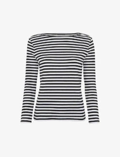 Whistles Striped Boat-neck Stretch-cotton Top