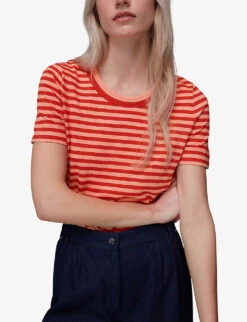 Whistles Rosa Striped Cotton-jersey T-shirt -VogueVibe Store R03945995 MULTICOLOURED ALT02