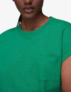 Whistles Ember Round-neck Cotton And Linen-blend T-shirt -VogueVibe Store R03945997 GREEN ALT04