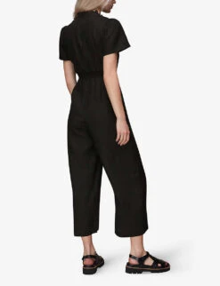 Whistles Emmie Relaxed-fit Linen Jumpsuit 10 Whistles Emmie Relaxed-fit Linen Jumpsuit -VogueVibe Store R03946311 BLACK ALT03