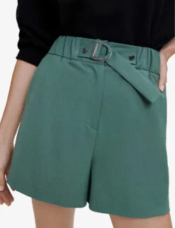 Maje Ivillette High-rise Tailored Stretch-woven Shorts -VogueVibe Store R03947587 VERTS ALT04