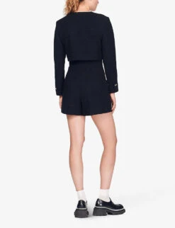 Sandro Seal Textured Tweed Playsuit -VogueVibe Store R03947922 NOIRGRIS ALT02