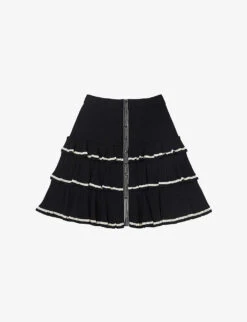 Sandro Camia Ruffled-hem Stretch-knit Mini Skirt