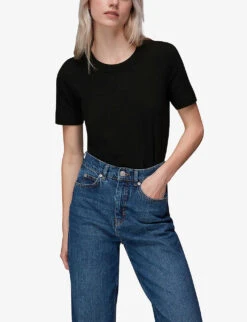 Whistles Rosa Double-trim Cotton T-shirt 10 Whistles Rosa Double-trim Cotton T-shirt -VogueVibe Store R03948409 BLACK ALT02