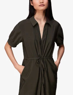 Whistles Jenny Relaxed Woven Jumpsuit -VogueVibe Store R03949765 KHAKIOLIVE ALT04