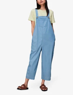Whistles Rita Sleeveless Relaxed-fit Wide-leg Cotton-blend Dungarees -VogueVibe Store R03952633 ALT01