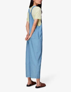 Whistles Rita Sleeveless Relaxed-fit Wide-leg Cotton-blend Dungarees -VogueVibe Store R03952633 ALT03