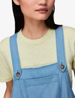 Whistles Rita Sleeveless Relaxed-fit Wide-leg Cotton-blend Dungarees -VogueVibe Store R03952633 ALT05