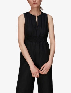 Whistles Melanie V-neck Linen Jumpsuit -VogueVibe Store R03952635 BLACK ALT02