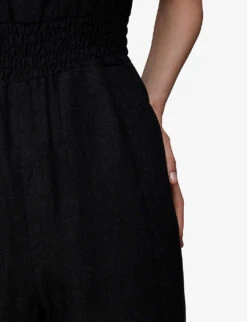 Whistles Melanie V-neck Linen Jumpsuit -VogueVibe Store R03952635 BLACK ALT05