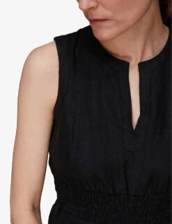 Whistles Melanie V-neck Linen Jumpsuit -VogueVibe Store R03952635 BLACK ALT06