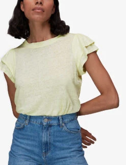 Whistles Laura Ruffled Linen T-shirt -VogueVibe Store R03957363 YELLOW ALT02