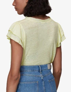 Whistles Laura Ruffled Linen T-shirt -VogueVibe Store R03957363 YELLOW ALT03