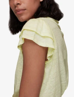 Whistles Laura Ruffled Linen T-shirt -VogueVibe Store R03957363 YELLOW ALT05