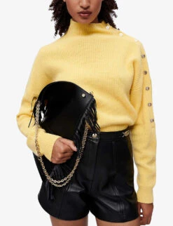 Maje Imori Mid-rise Leather Shorts -VogueVibe Store R03958327 NOIRGRIS ALT02