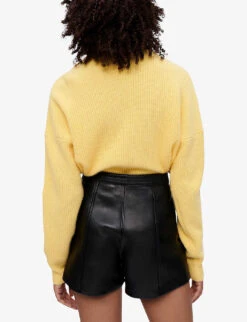 Maje Imori Mid-rise Leather Shorts -VogueVibe Store R03958327 NOIRGRIS ALT03