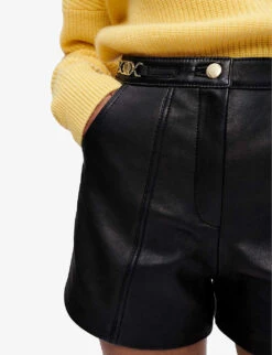 Maje Imori Mid-rise Leather Shorts -VogueVibe Store R03958327 NOIRGRIS ALT04