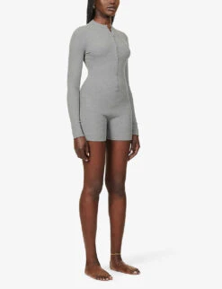 Soft Lounge Ribbed Stretch-jersey Playsuit -VogueVibe Store R03958695 HEATHERGREY ALT02