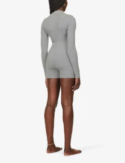 Soft Lounge Ribbed Stretch-jersey Playsuit -VogueVibe Store R03958695 HEATHERGREY ALT03