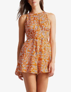 Ted Baker Eiverly Floral-print Tied-waist Woven Playsuit -VogueVibe Store R03971473 ORANGE ALT02