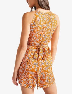 Ted Baker Eiverly Floral-print Tied-waist Woven Playsuit -VogueVibe Store R03971473 ORANGE ALT03