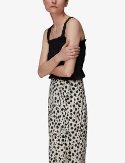 Whistles Dalmation-print Pleated Woven Midi Skirt -VogueVibe Store R03972866 BLACK ALT02