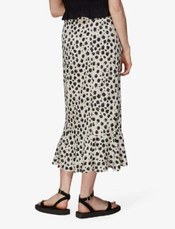 Whistles Dalmation-print Pleated Woven Midi Skirt -VogueVibe Store R03972866 BLACK ALT03
