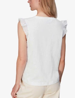 Whistles Broderie Frill-sleeve Cotton Top -VogueVibe Store R03975836 WHITE ALT03