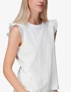 Whistles Broderie Frill-sleeve Cotton Top -VogueVibe Store R03975836 WHITE ALT04
