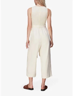 Whistles Shirred Wide-leg Linen-blend Jumpsuit -VogueVibe Store R03978364 CREAM ALT03