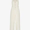 Whistles Shirred Wide-leg Linen-blend Jumpsuit -VogueVibe Store R03978364 CREAM M