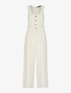 Whistles Shirred Wide-leg Linen-blend Jumpsuit