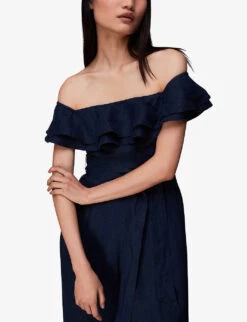 Whistles Tabi Off-shoulder Linen Jumpsuirt -VogueVibe Store R03978842 NAVY ALT02