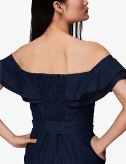 Whistles Tabi Off-shoulder Linen Jumpsuirt -VogueVibe Store R03978842 NAVY ALT03