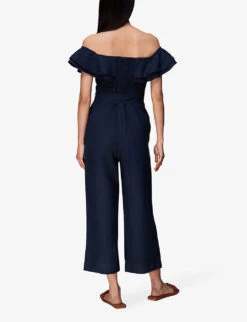 Whistles Tabi Off-shoulder Linen Jumpsuirt -VogueVibe Store R03978842 NAVY ALT04